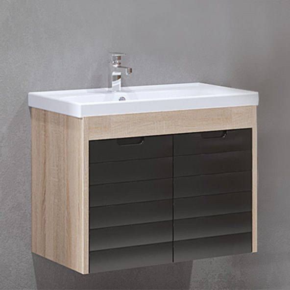 Turkuaz Frame Etajerli Lavabo 70*45cm-Mostar 70 Alt Modül -SİYAH ürün görseli 1