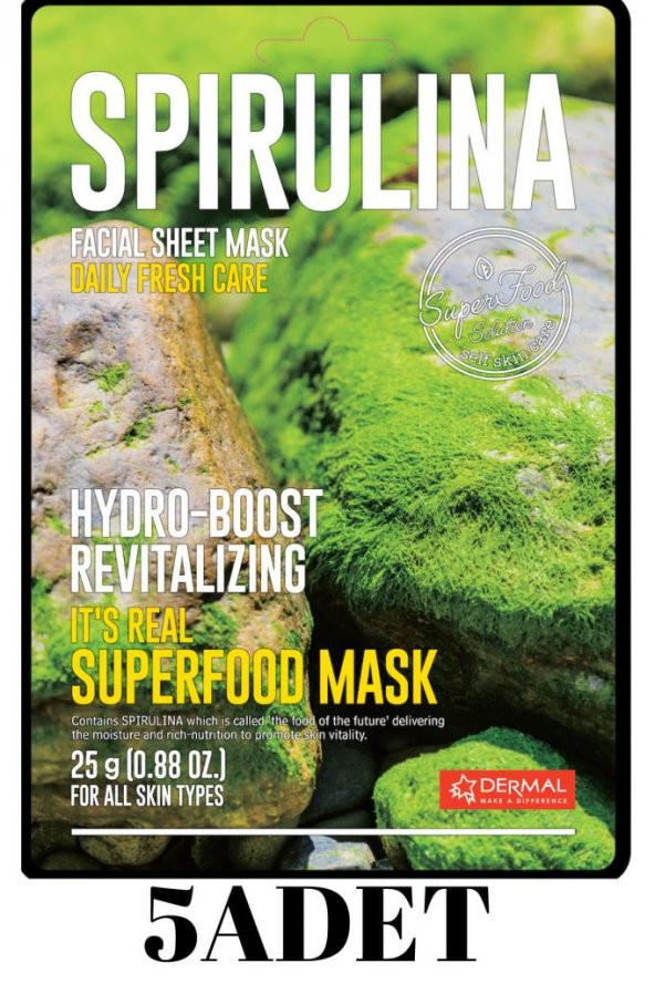 DERMAL 5 ADET Superfood Spiriluna Yüz Maskesi I Nem Bombası ve Canlandırıcı ürün görseli 1