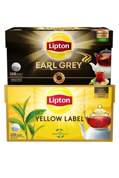 Lipton Yellow Label Demlik Poşet Çay 100lü + Earl Demlik Poşet Çay 100lü ürün görseli 1