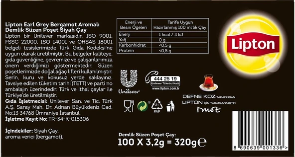 Lipton Earl Grey 3.2 gr 100lü Demlik Poşet Çay - Resim 8