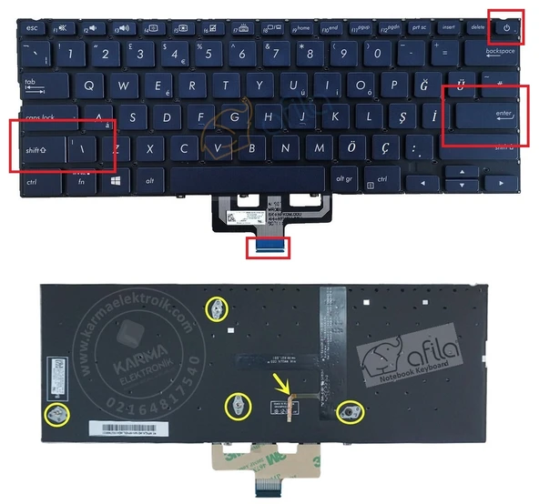 Asus UX433F, UX433Fa, UX433Fn Notebook Klavye Siyah TR Işıklı - Resim 2