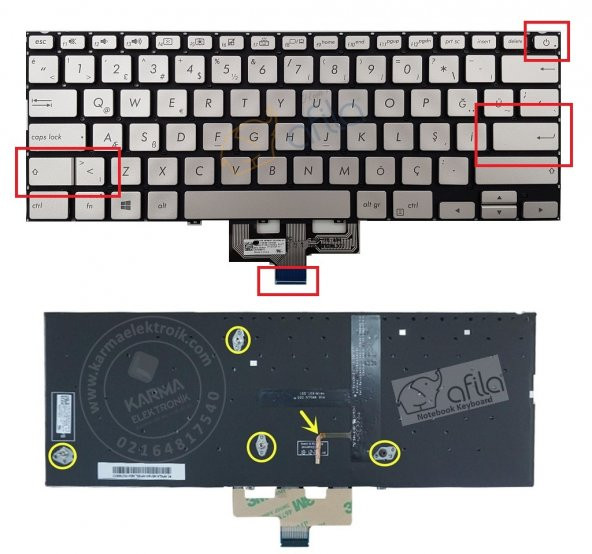 Asus UX433F, UX433Fa, UX433Fn Notebook Klavye Silver TR Backlit - Resim 2