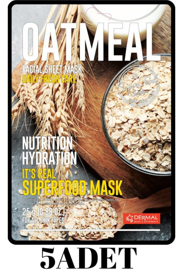DERMAL 5 ADET Superfood Yulaf Yüz Maskesi I Besleyici ve Nemlendirici ürün görseli 1