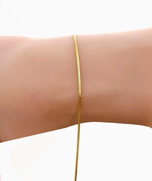 Gümüş altın yaldızlı örgü modeli italyan zincir bileklik SGTL11810GOLD ürün görseli 1