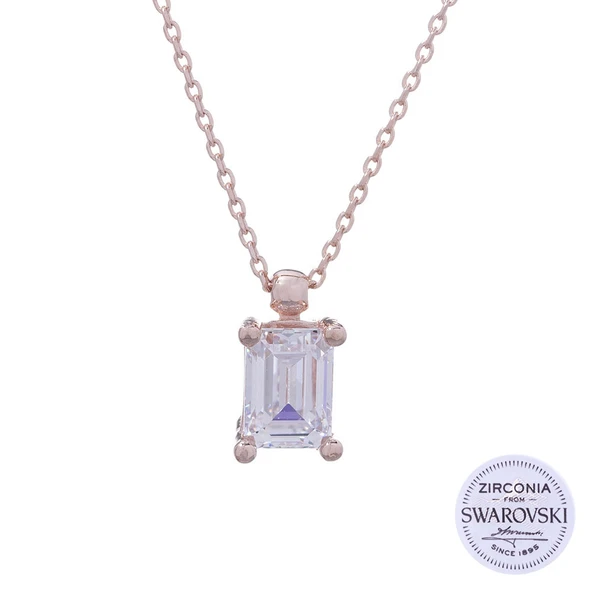 925 Ayar Gümüş Rose Rengi Swarovski Baget Kolye ürün görseli 1