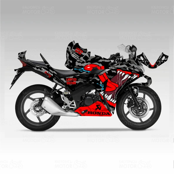 Honda CBR 125 R Asphalt Monster Design Siyah Sticker Set ürün görseli 1