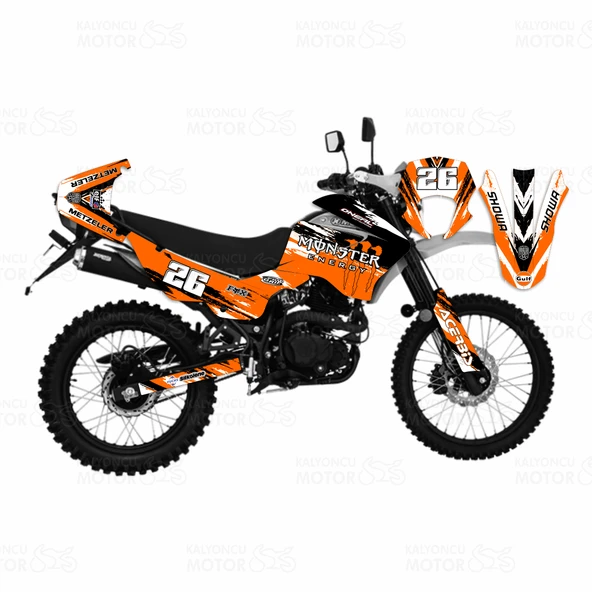 Mondial X-Treme Max 150 Monster Energy Design Turuncu Beyaz Sticker Set ürün görseli 1