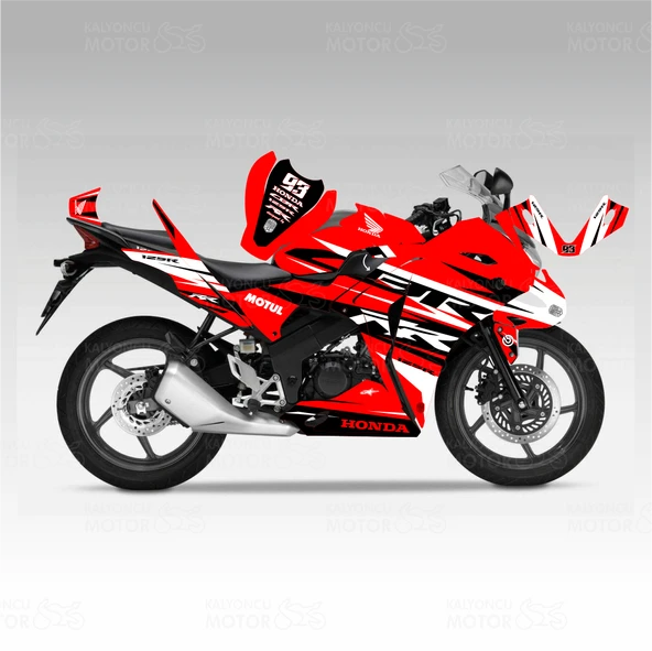Honda CBR125 R RR Lines Kırmızı Siyah Beyaz Sticker Set ürün görseli 1