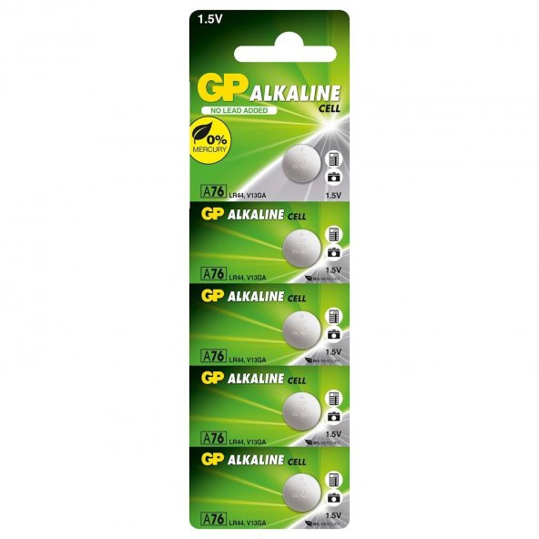 GP A76 LR44 1.5V Alkalin Blister Düğme Pil 5li ürün görseli 1