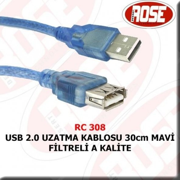 Usb 2.0 Uzatma Kablosu 30Cm Mavi Filtreli A Kalite-Mavi ürün görseli 1