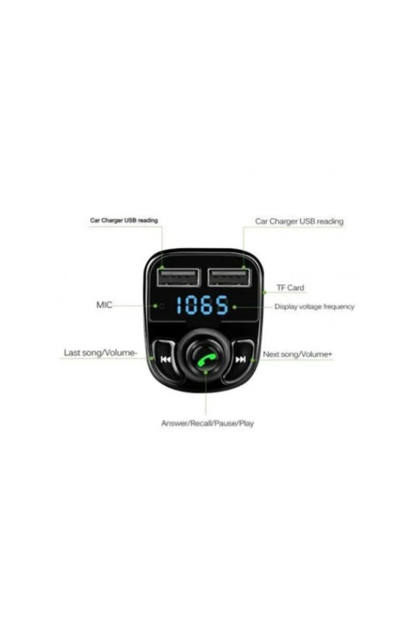 Siyah Bluetooth Fm Transmitter Car X8 - Resim 3