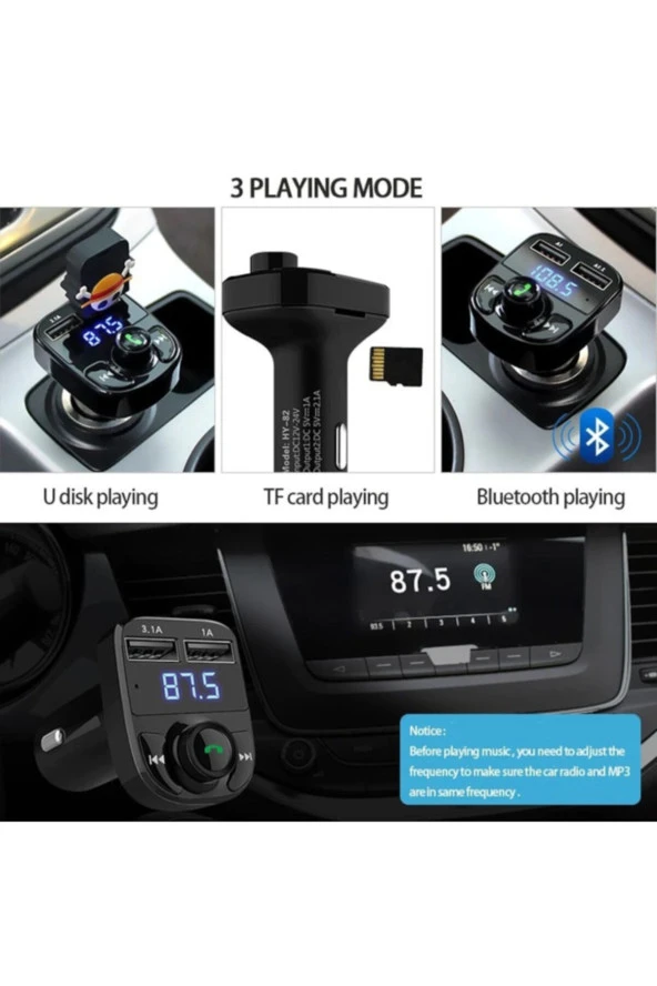Carx8 Bluetooth Araç Kiti Fm Transmitter Micro Sd Usb Girişli - Resim 3