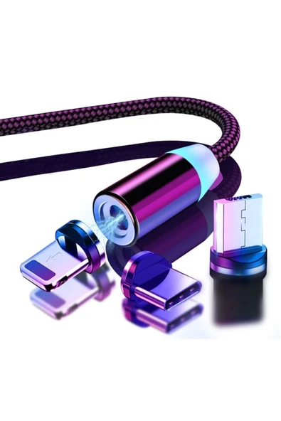 LONGLINE 3 Uçlu Ios Android Manyetik Mıknatıslı Usb Hızlı Şarj Kablosu ürün görseli 1