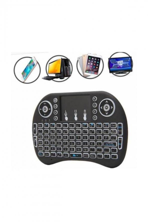 smilehomeavm Işıklı Mini Klavye Mouse Smart Tv Box Pc Şarjlı Usb Li Kablosuz Klavye ürün görseli 1