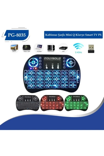 Retro Aksesuar Poly Gold Pg-8035 Kablosuz Şarjlı Mini Q Klavye Smart Tv Ps ürün görseli 1