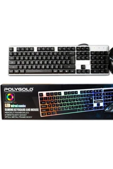 POLYGOLD Pg-8017 Oyuncu Isıklı Klavye Mause Seti Klavye + Mouse Seti - Resim 3