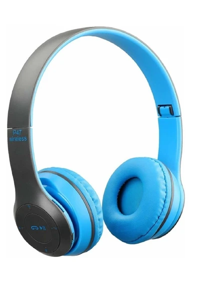 P47 Extra Bass Edr 5.0 Bluetooth Mp3 Fm Radyo Sd Kart Kablosuz Katlanabilir Kulaklık - Mavi ürün görseli 1