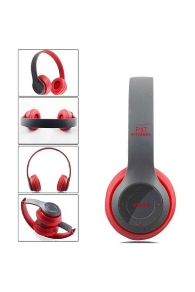 AbaTech P47 Katlanabilir Bluetooth Kablosuz Kulaklık Kırmızı ürün görseli 1