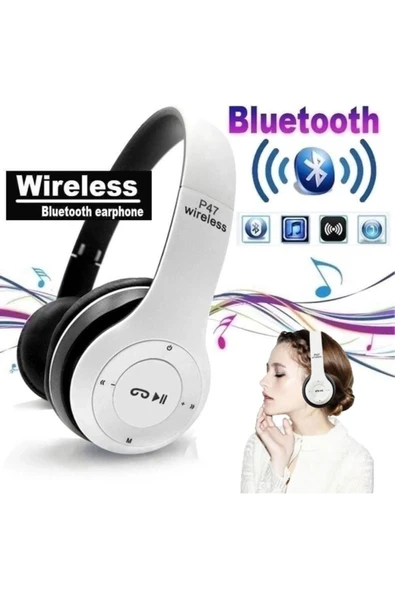 POLEON Platoon Pl-2044 P47 Kablosuz Bluetooth Wireless Kulaküstü Katlanabilir Kulaklık -beyaz ürün görseli 1