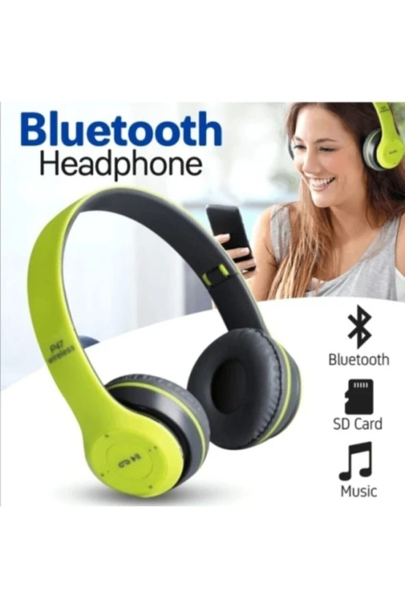 P47 Wıreless 5.0+edr Bluetooth Kablosuz Yeşil Renk Mp3 Çalar Kulaklık ürün görseli 1