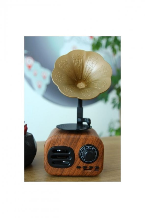 B5 Nostaljik Mini Retro Dizayn Gramafon Radyo Usb Aux Bluetooth Radyo ürün görseli 1