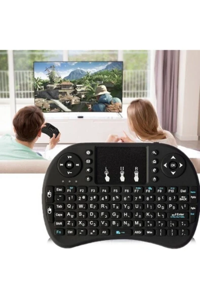UcuzlukEvi Kablosuz Led Işıklı Bluetooth Türkçe Mini Klavye Mouse Smart Tv Box - Siyah ürün görseli 1
