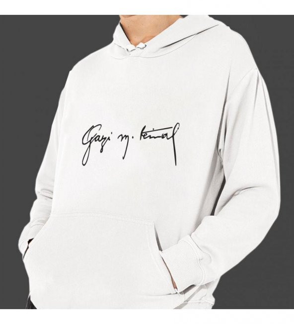 Gazi Mustafa Kemal Baskılı Kapşonlu Beyaz Unisex Sweatshirt HK2294 ürün görseli 1