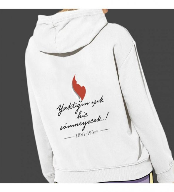10 Kasım Özel Baskılı Kapşonlu Beyaz Unisex Sweatshirt HK2295 ürün görseli 1