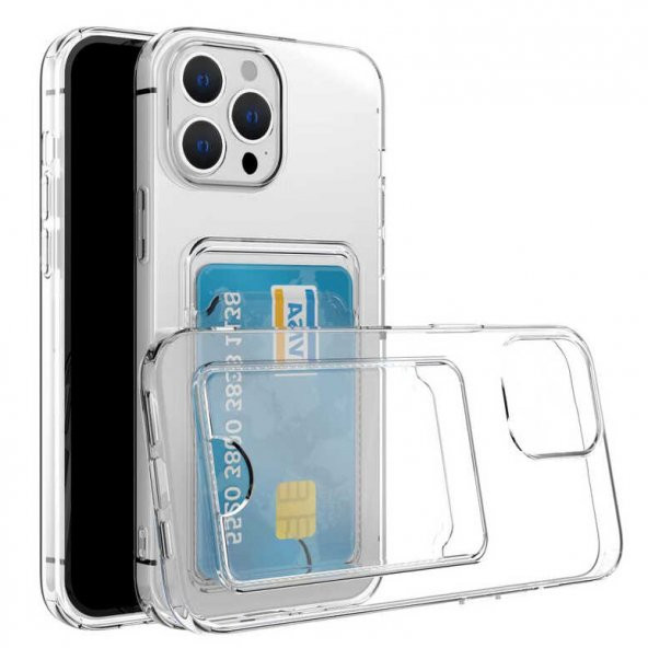 FitCase iPhone 14 Pro Max Kılıf Cardy Şeffaf Kartlık Cepli Kapak ürün görseli 1