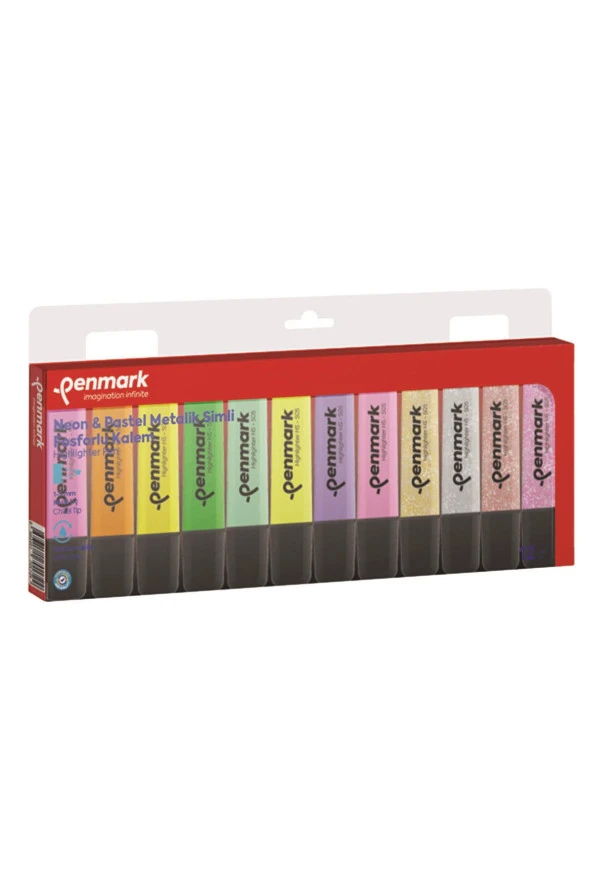 Penmark Fosforlu Kalem 12 Li Karışık Renk 4 Neon + 4 Pastel + 4 Simli ürün görseli 1