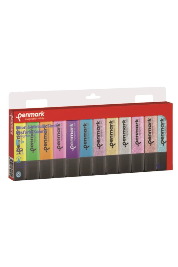 Penmark Fosforlu Kalem 12 Li Karışık Renk 6 Neon + 6 Simli Fosforlu Kalem ürün görseli 1