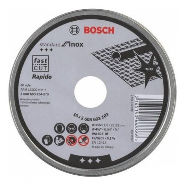 Bosch İnox Rapido Standart 10´lu 115x1 MM 2.608.603.254 ürün görseli 1