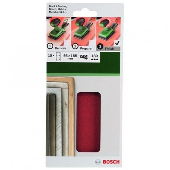 Bosch Makine Zımparası 93x185 MM Velcro 8 D. 180 K. 2.609.256.A84 10lu ürün görseli 1