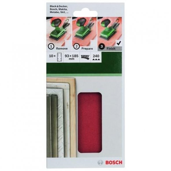 Bosch Makine Zımparası 93x185 MM Velcro 8 D. 240 K. 2.609.256.A85 10lu ürün görseli 1