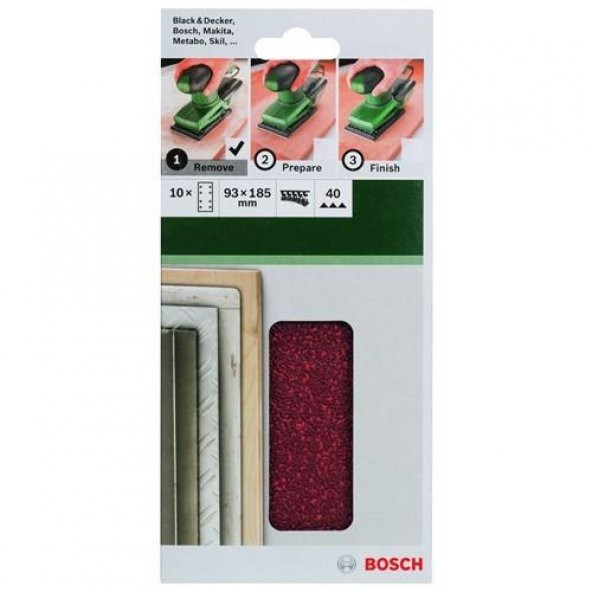 Bosch Makine Zımparası 93x185 MM Velcro 8 D. 40 K. 2.609.256.A80 10lu ürün görseli 1