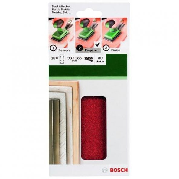 Bosch Makine Zımparası 93x185 MM Velcro 8 D. 80 K. 2.609.256.A82 10lu ürün görseli 1