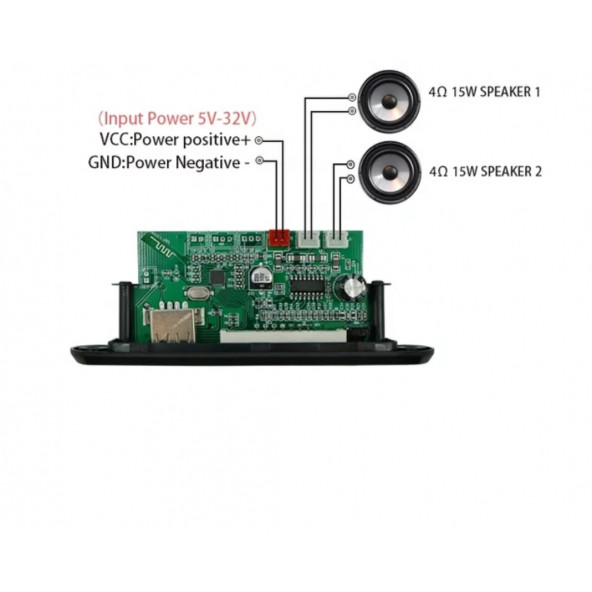Usb bluetooth Fm 12V ( 2 Hoparlör bağlanabilen ) mp3 dekoder ürün görseli 1