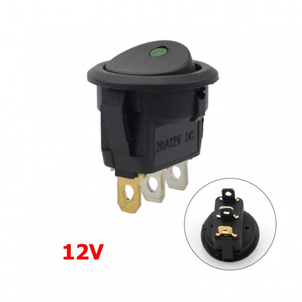 Yuvarlak Nokta Işıklı Anahtar ON-OFF 3P Yeşil 12VOLT ürün görseli 1