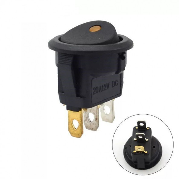 Yuvarlak Nokta Işıklı Anahtar ON-OFF 3P Sarı 12VOLT ürün görseli 1