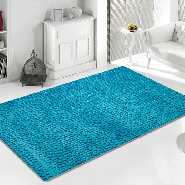 Döpland 3D Firuze Dekoratif Halı 100x150 - Ördek Mavisi ürün görseli 1