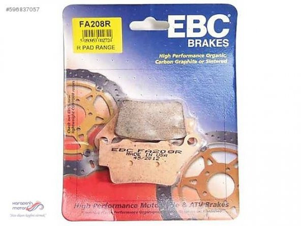 Ebc Fa208R 2018-2020 Yamaha Tenere 700 Sinterli Arka Fren Balatas ürün görseli 1