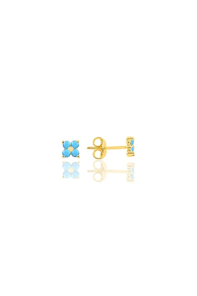 Gümüş altın yaldızlı turkuaz taşlı yonca küpe SGTL11917GOLD ürün görseli 1