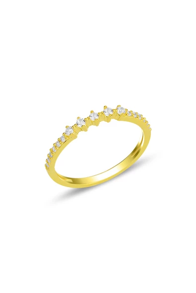 Gümüş altın yaldızlı zirkon sıra taşlı yüzük SGTL11909GOLD ürün görseli 1