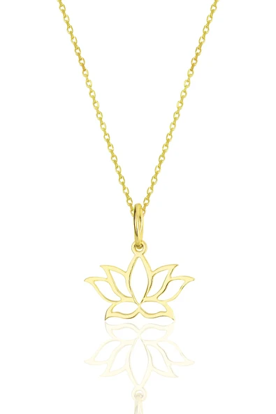 Gümüş altın yaldızlı sonsuz yaşamın simgesi lotus çiçeği kolye  SGTL11869GOLD ürün görseli 1