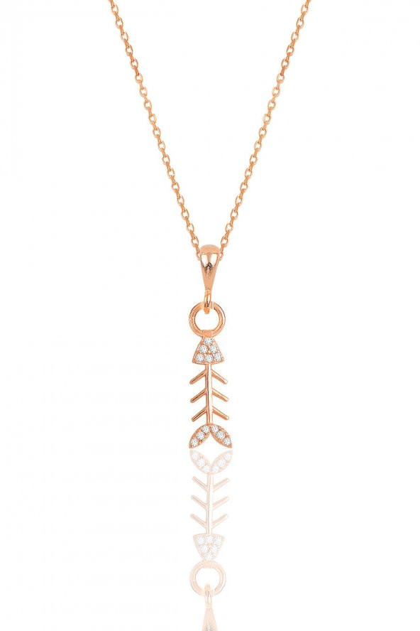Gümüş rose zirkon taşlı balık kılçığı modeli kolye ürün görseli 1