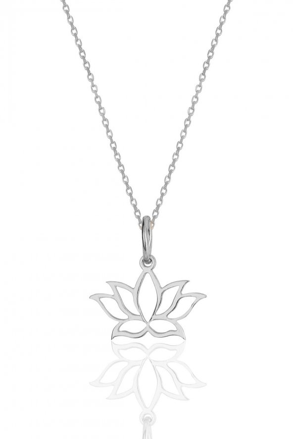 Gümüş rodyumlu sonsuz yaşamın simgesi lotus çiçeği kolye ürün görseli 1