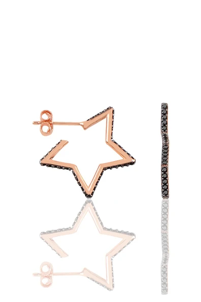Gümüş rose siyah taşlı star küpe SGTL11859ROSESIYAH ürün görseli 1