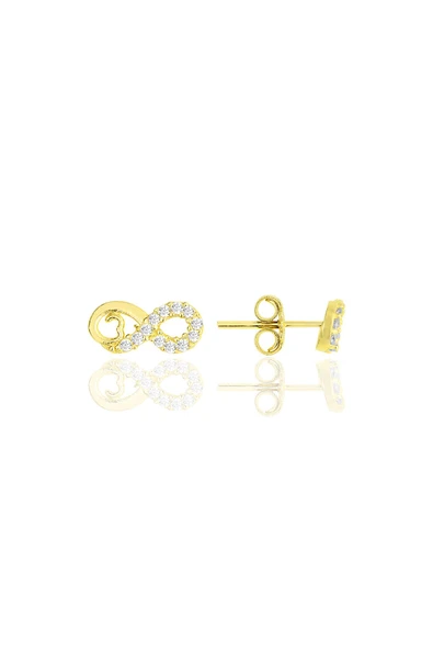 Gümüş altın yaldızlı zirkon taşlı kalp sonsuzluk küpe SGTL11842GOLD ürün görseli 1