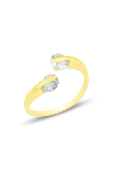 Gümüş altın yaldızlı  zirkon taşlı üstten ayarlamalı yüzük SGTL11815GOLD ürün görseli 1