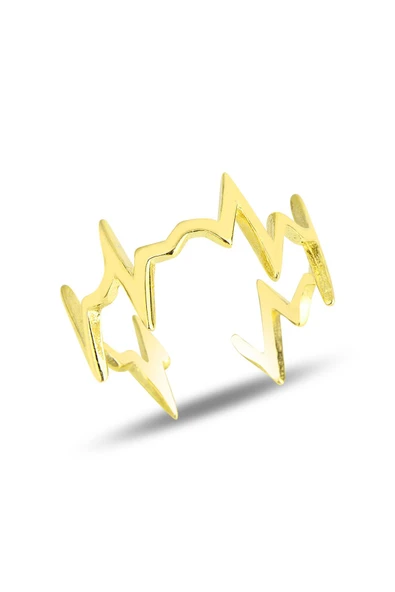 Gümüş altın yaldızlı kalp ritmi ayarlamalı yüzük SGTL11823GOLD ürün görseli 1